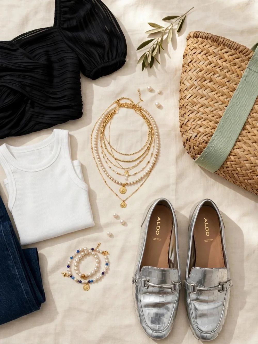 Zara Natural Straw Tote with Sage Green Straps